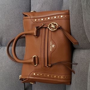 Michael Kors Carine Small Leather Satchel in Luggage